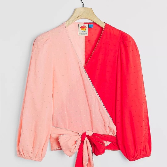 Farm Rio Anthropologie Colorblocked Wrap Blouse - Picture 6 of 6